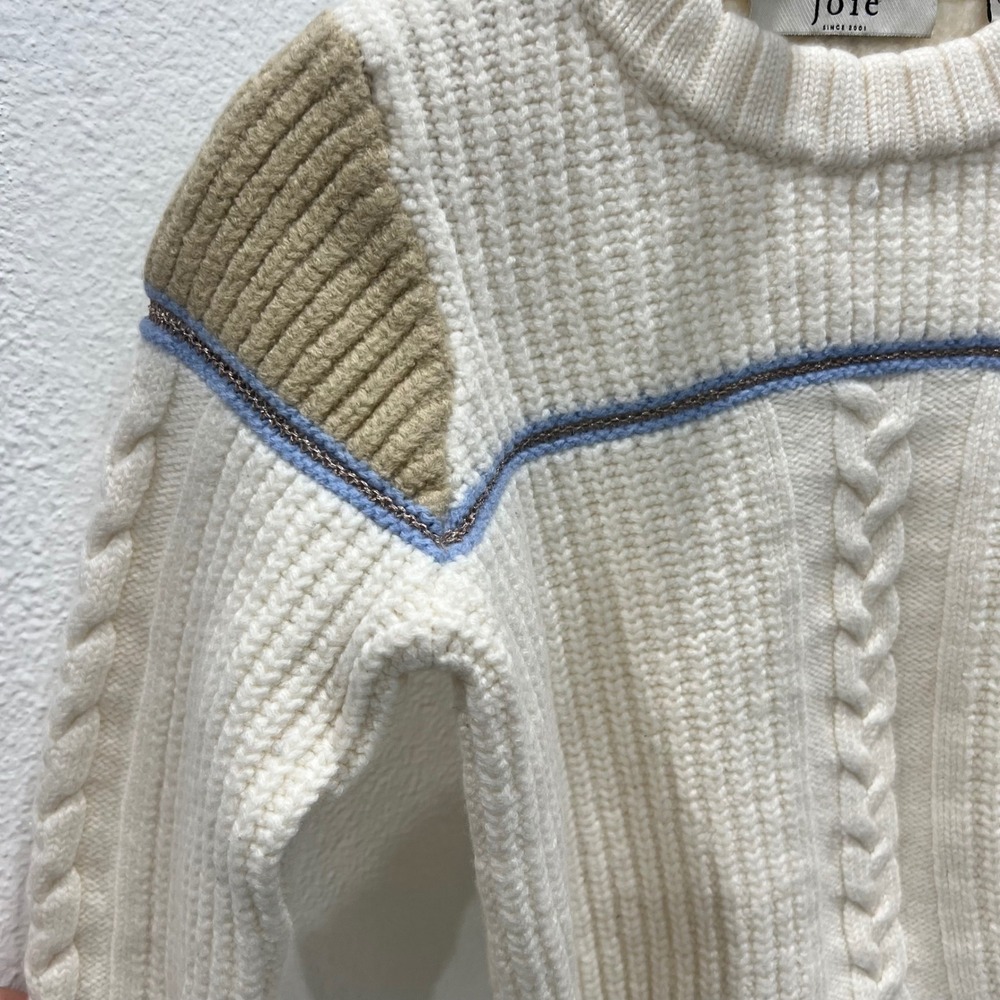 Joie Ivor Colorblock Chunky Cable Knit Wool Sweater Womens XS Cream Old Money - Picture 11 of 15